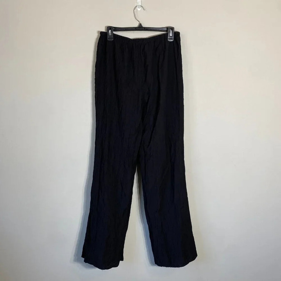 Zara Textured Pants Women's Medium Black Flowy Wide Leg Casual Elastic Waist - Picture 3 of 12